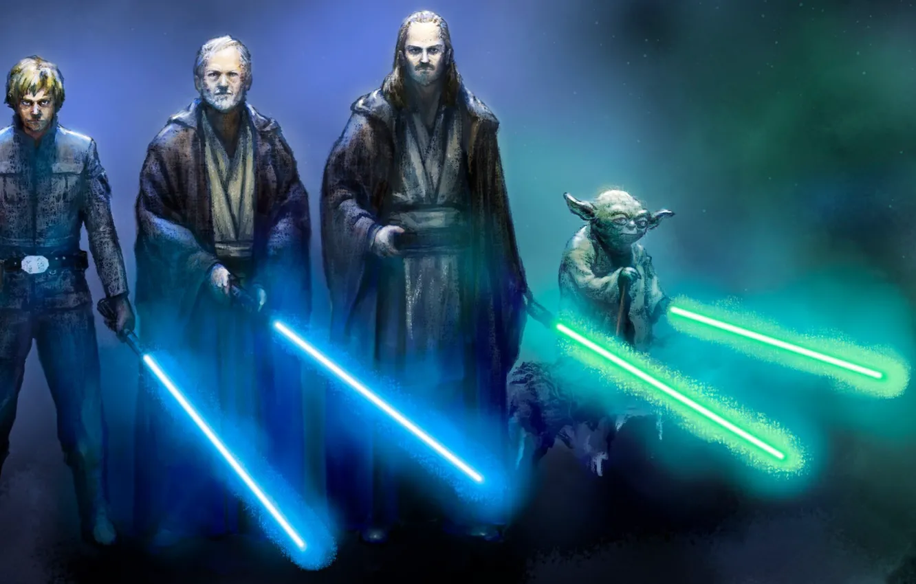 Фото обои star wars, Obi Wan Kenobi, yoda, jedi, Luke Skywalker, Qui Gon Jinn