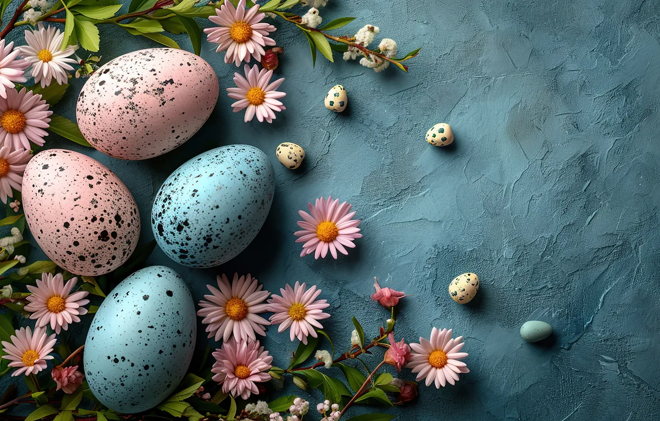 Фото обои цветы, яйца, весна, colorful, Пасха, happy, pink, flowers
