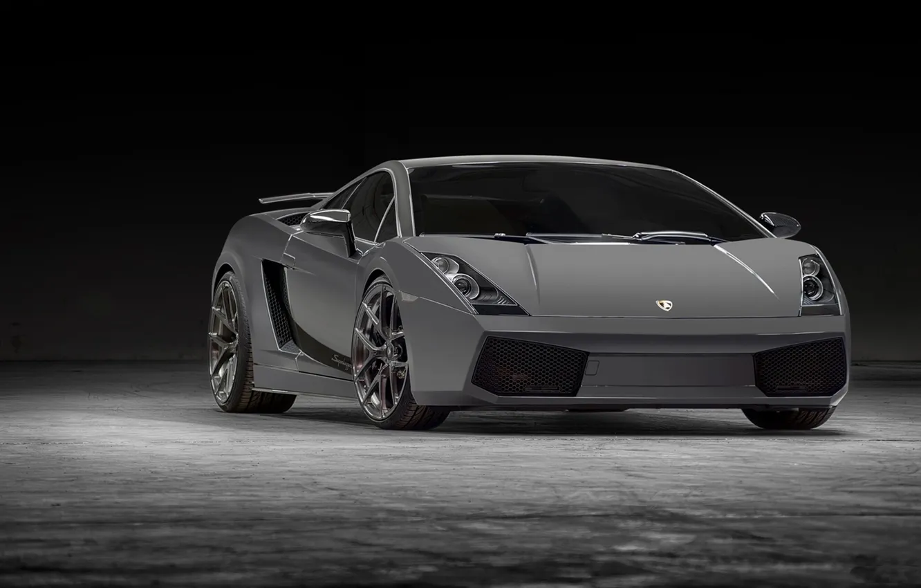Фото обои серый, фон, тюнинг, Lamborghini, суперкар, Gallardo, полумрак, Vorsteiner