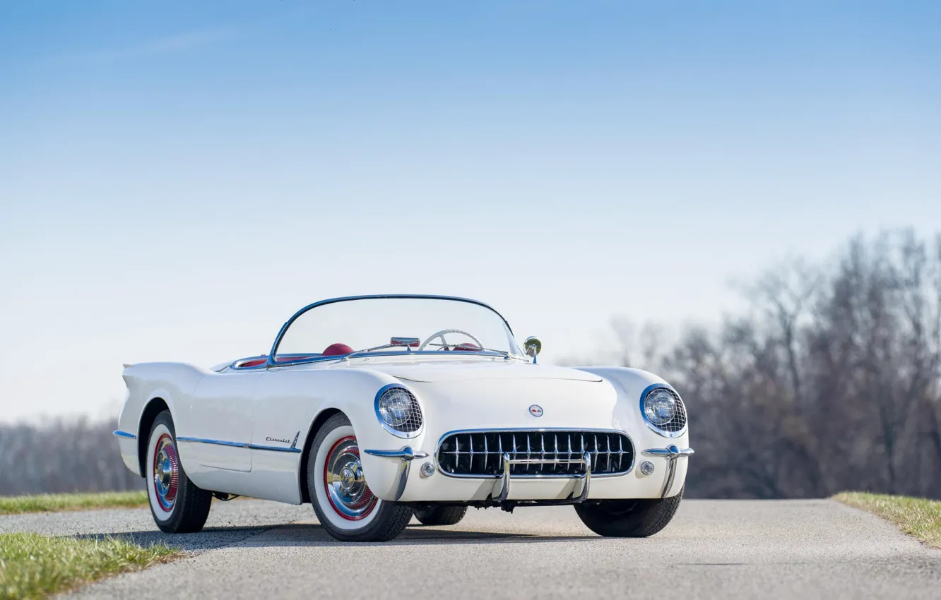 Фото обои Classic, 1954, White, Polo, Chevrolt Corvette