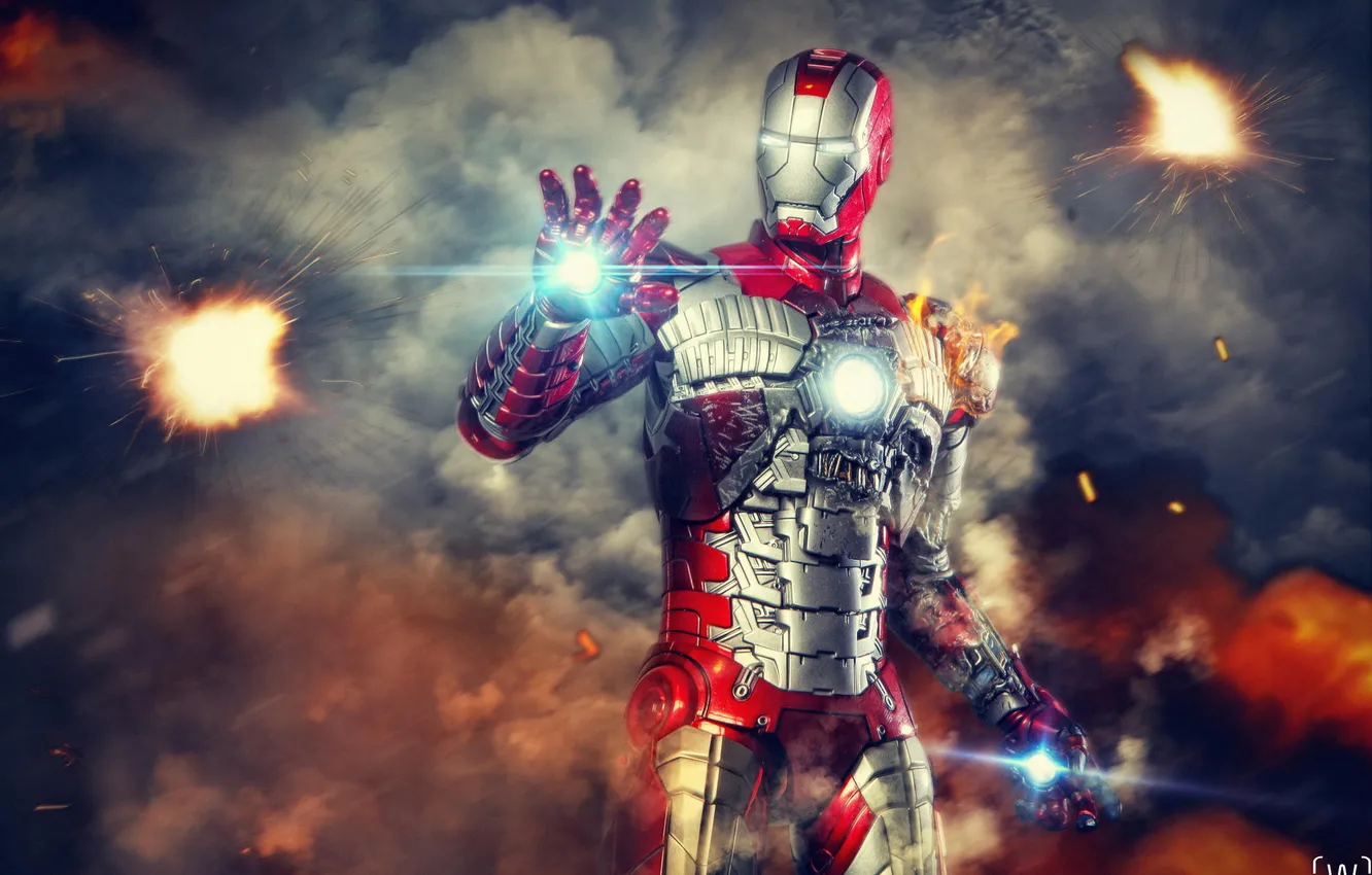 Фото обои блики, костюм, Fire, железный человек, Iron Man