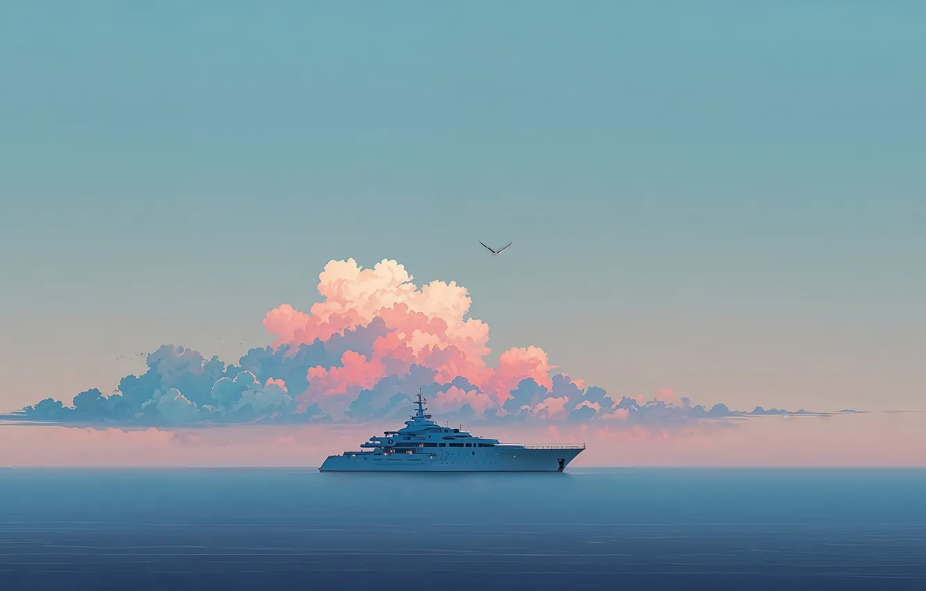 Фото обои sky, ocean, blue, boat, cumulonimbus