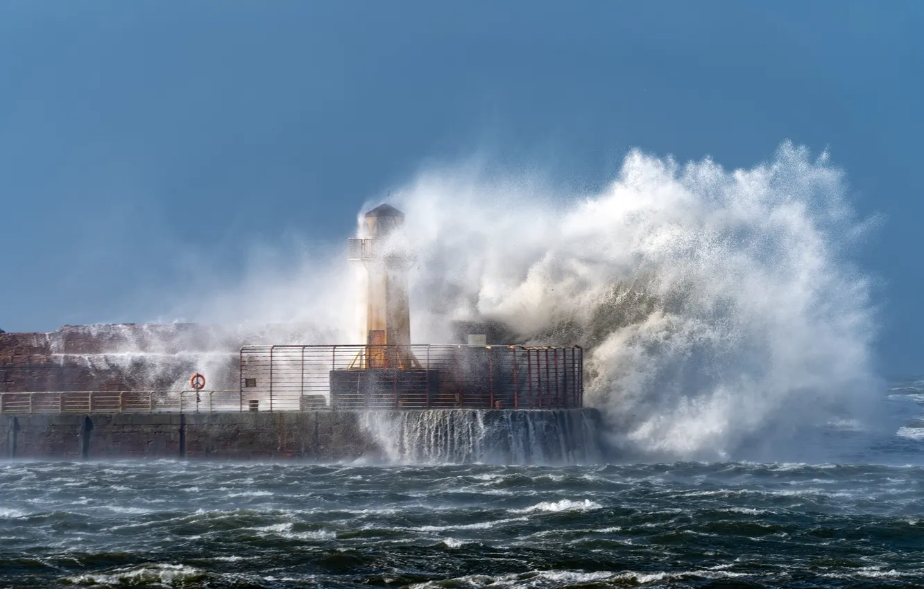 Фото обои шторм, стихия, волна, маяк