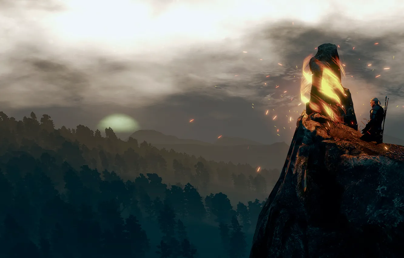 Фото обои пейзаж, Ведьмак, Meditation, The Witcher 3:Wild Hunt, место силы
