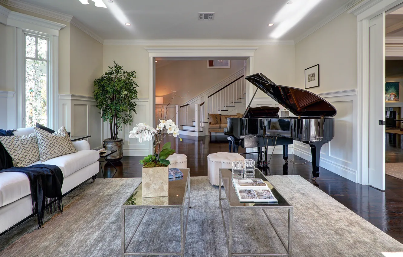 Фото обои интерьер, рояль, гостиная, Toluca Lake house