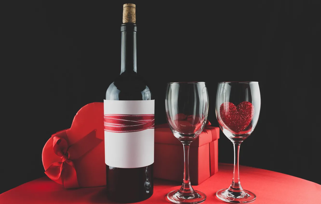 Фото обои вино, бокалы, red, love, romantic, hearts, valentine's day, gift