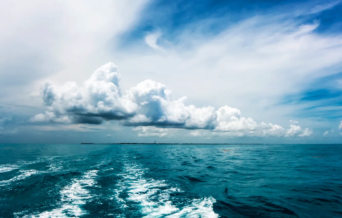 Фото обои волны, вода, облака, тучи, природа, Океан, горизонт