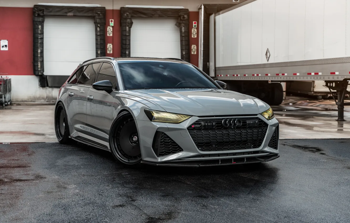 Фото обои Audi, Grey, Trailer, Wagon, RS6, Audi RS6, HRE, Black Wheels