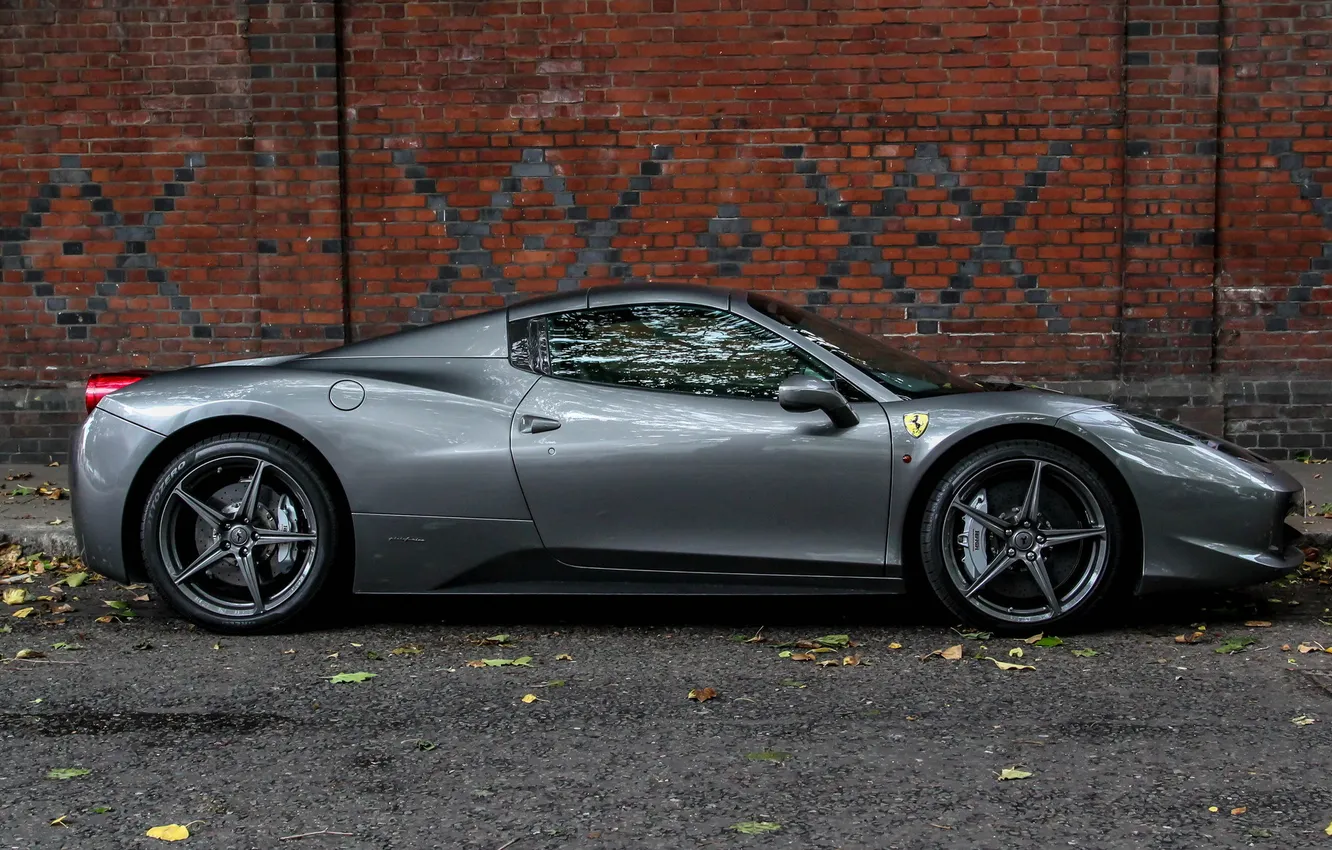 Фото обои Ferrari, 458, Grey, London, Supercars, Silverstone, Spider, Grigio