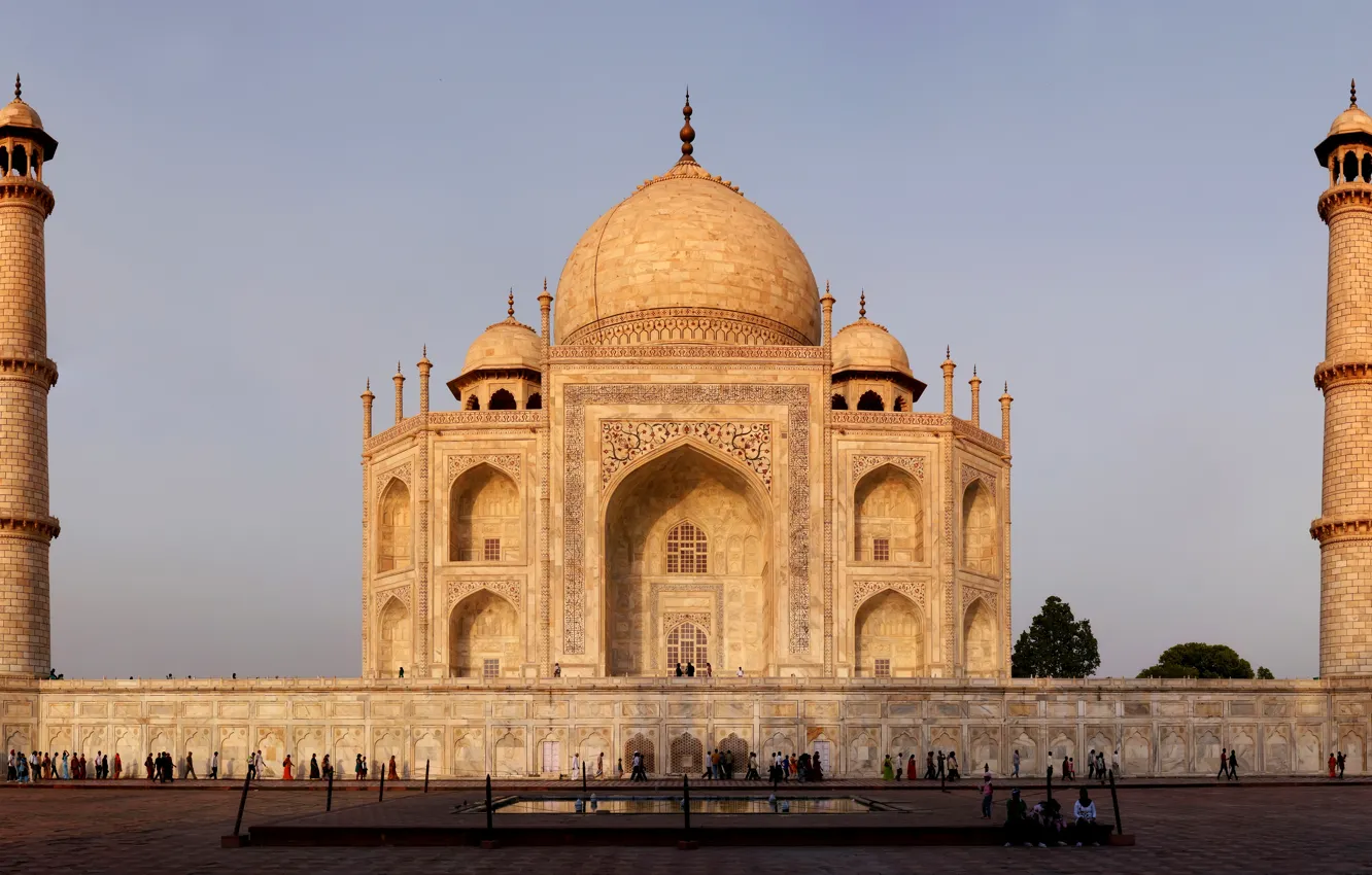 Фото обои Индия, Тадж-Махал, памятник, мрамор, архитектура, Агра, Taj Mahal, Джамна