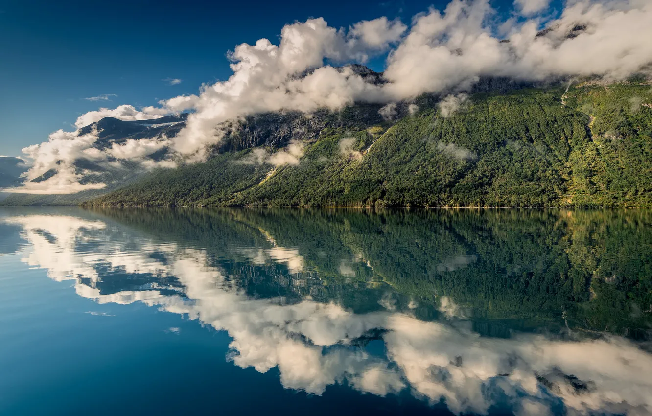 Фото обои небо, облака, озеро, отражение