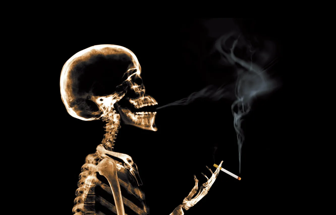Фото обои дым, сигарета, рентген, Скелет