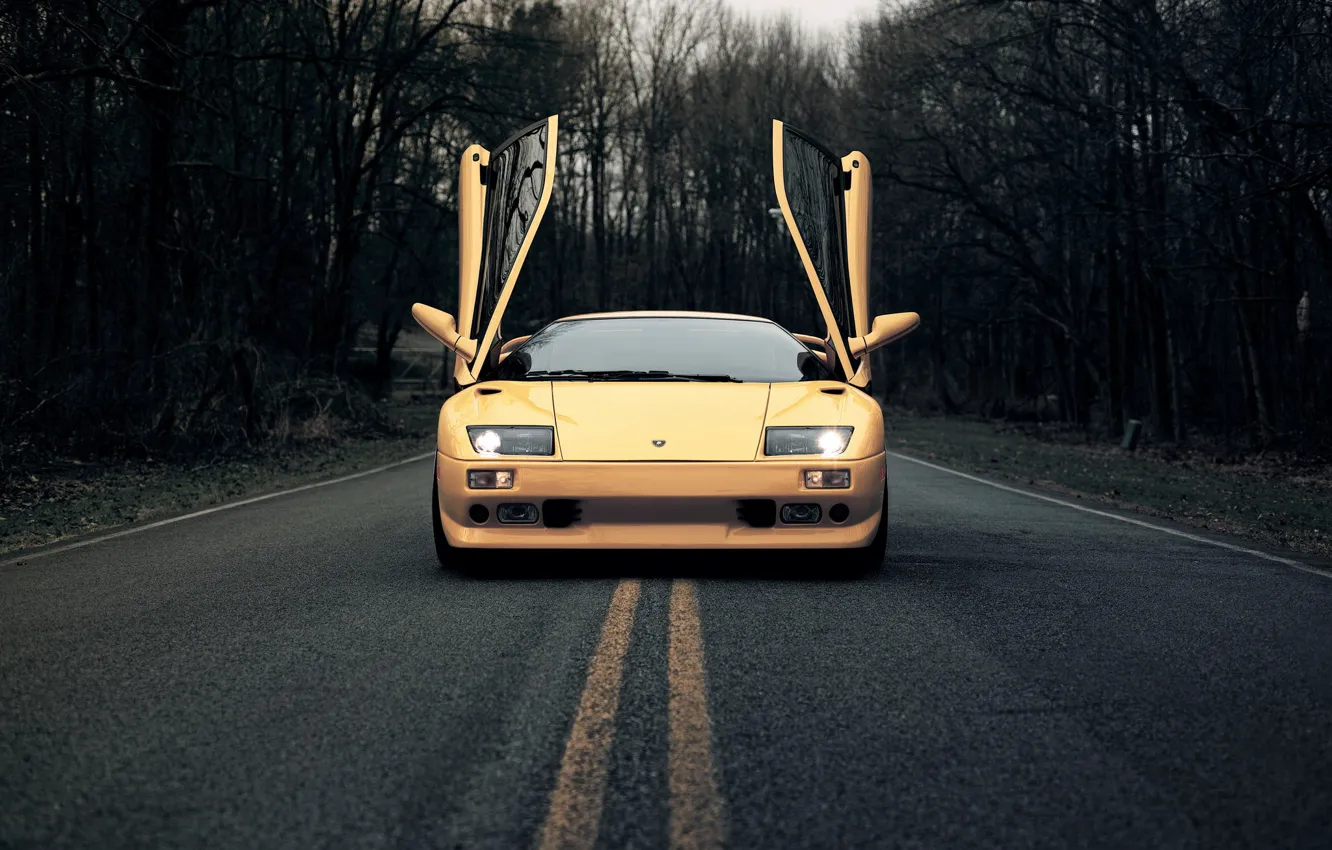Фото обои дорога, Lamborghini, двери, Diablo, Ламборгини, диабло, 1999