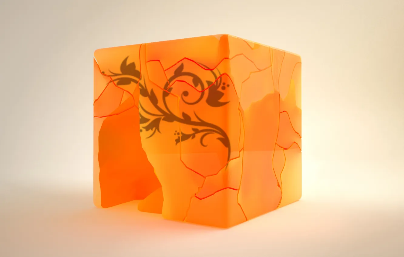Фото обои кубик, оранж, крошеный, Cubic