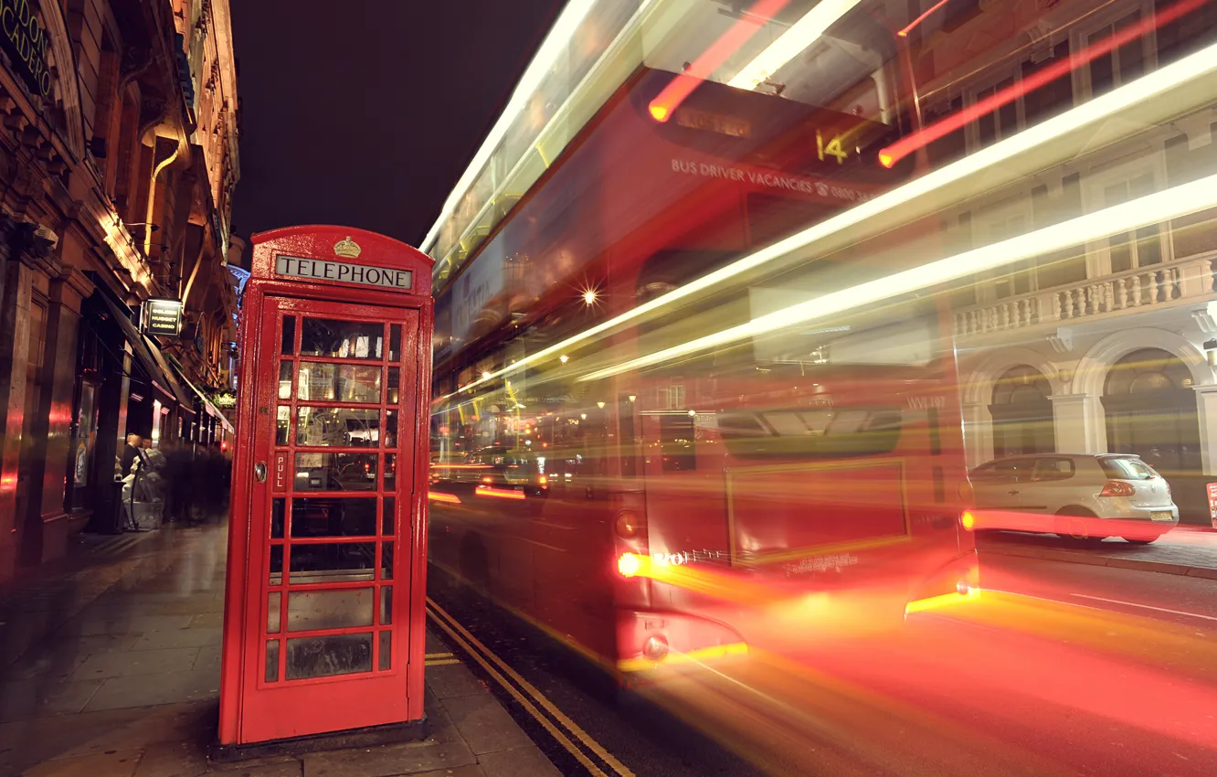 Фото обои свет, ночь, город, огни, улица, англия, лондон, выдержка