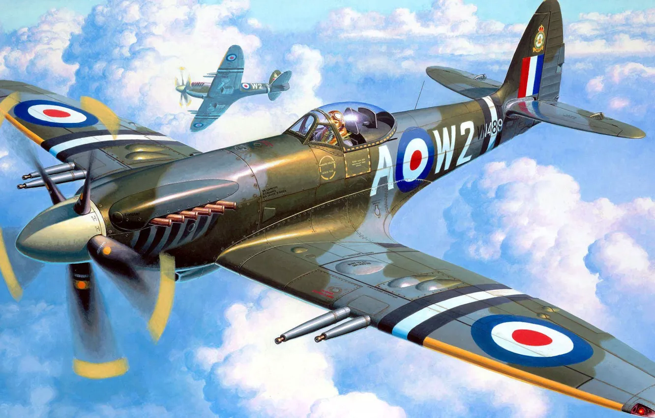 Фото обои рисунок, арт, Spitfire, Supermarine, английский истребитель, Mk.22/24
