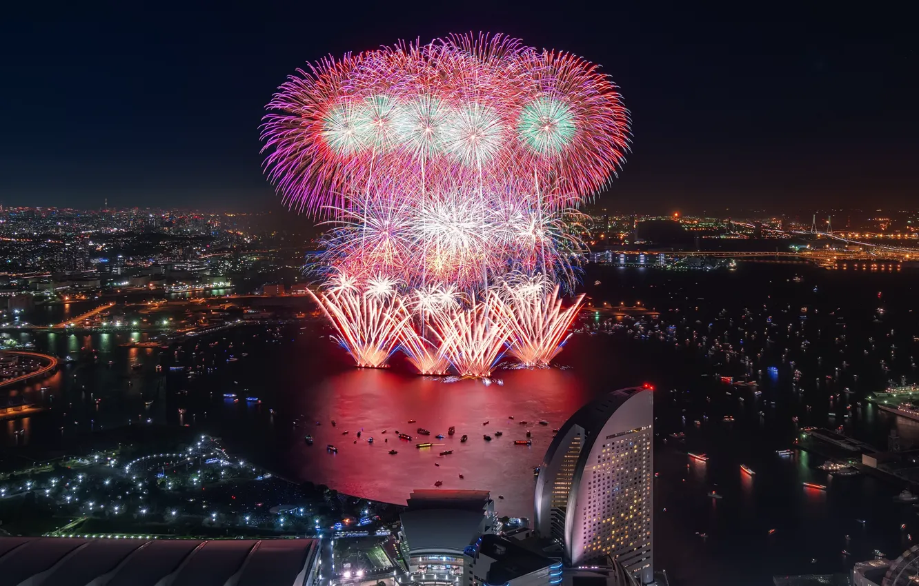 Фото обои japan, fireworks, yokohama