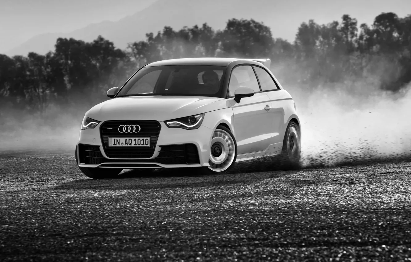 Фото обои Audi, Ауди, Занос, Чёрно-белое, quattro