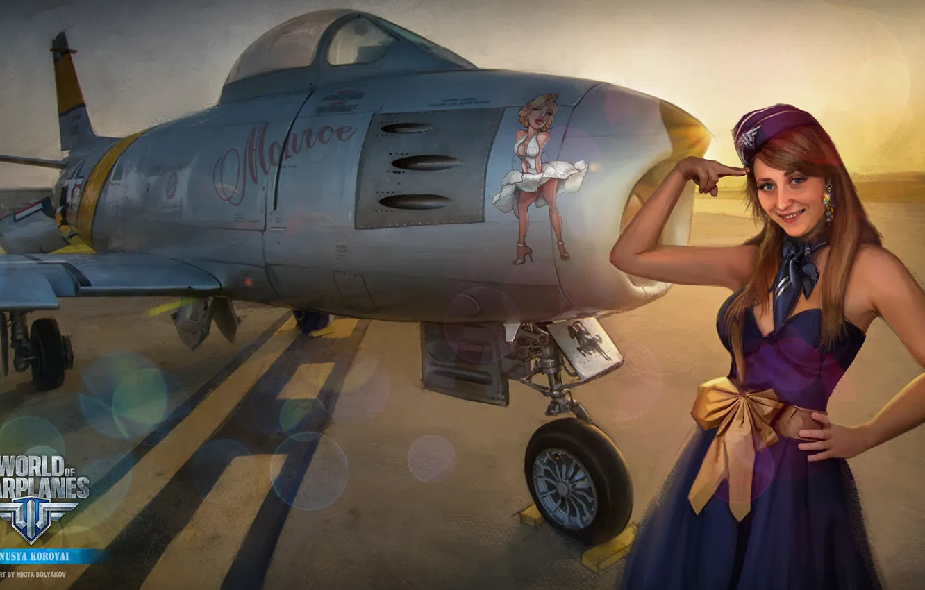Фото обои девушка, солнце, самолет, платье, girl, aviation, авиа, MMO