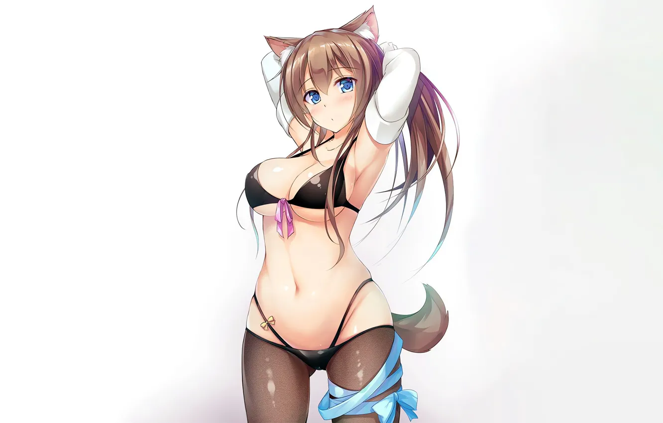 Фото обои girl, sexy, lingerie, pantsu, bra, cleavage, panties, thighhighs