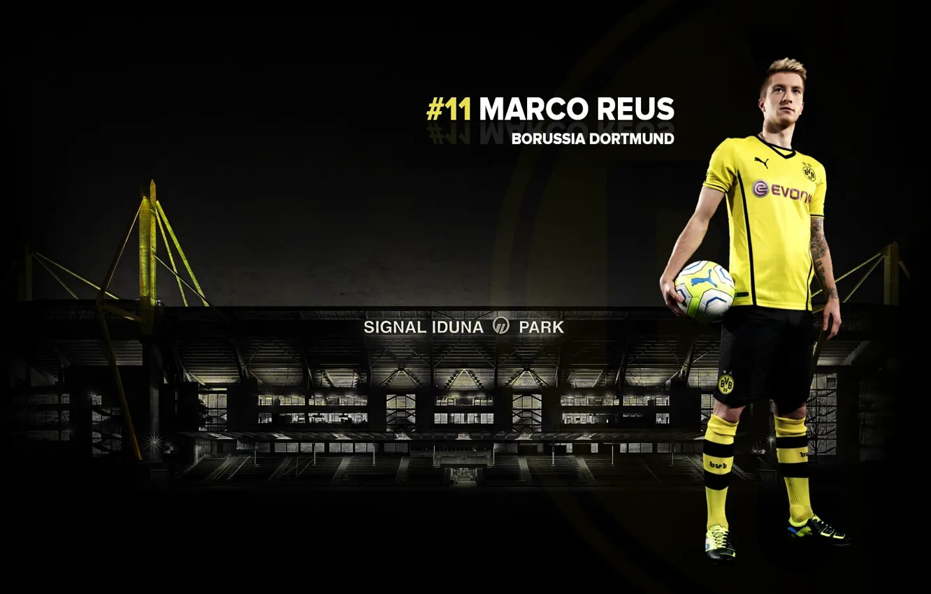 Фото обои wallpaper, football, player, Sport, Borussia Dortmund, Marco Reus, Signal Iduna Park