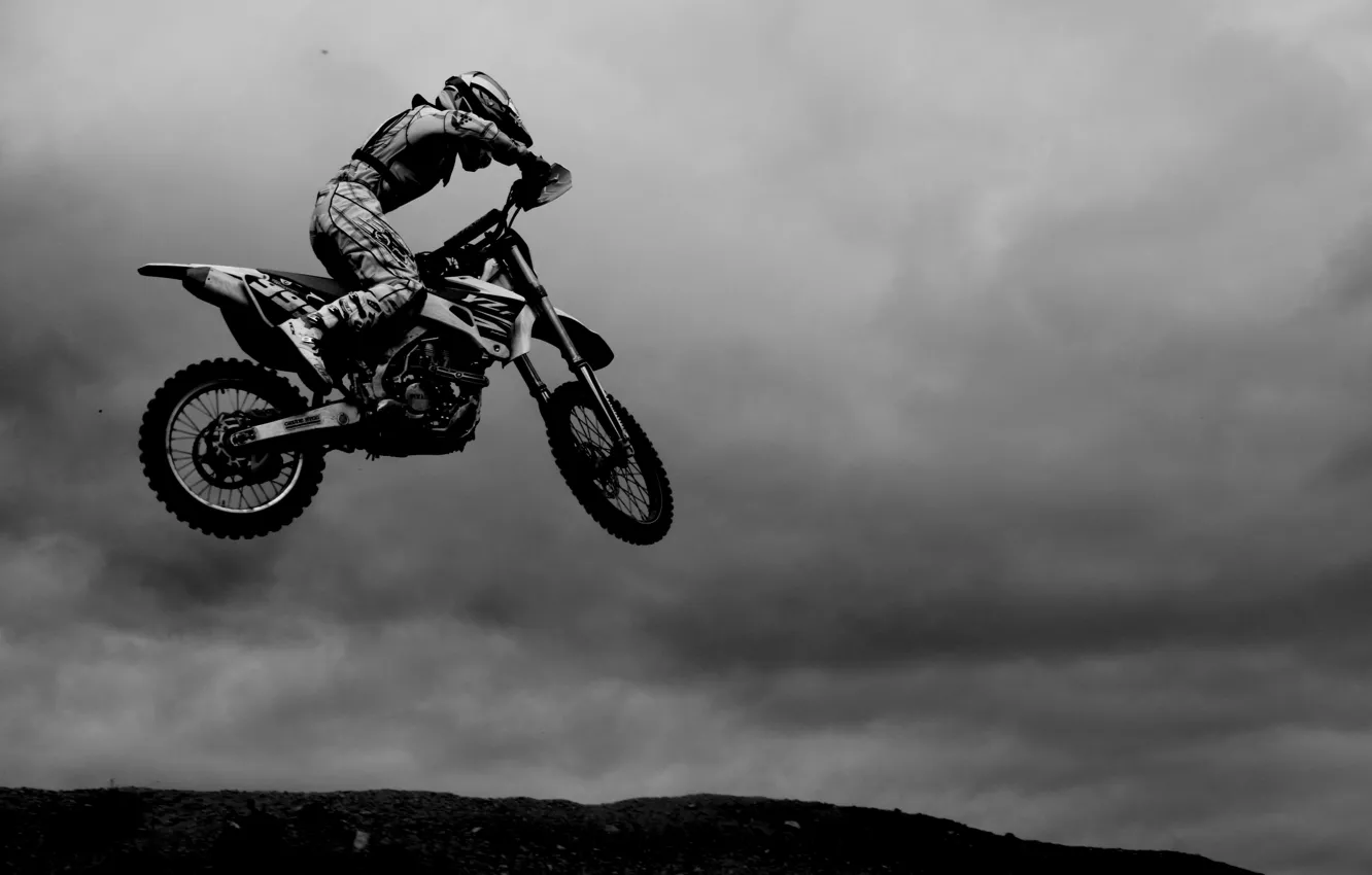 Фото обои white, black, jump, Motocross