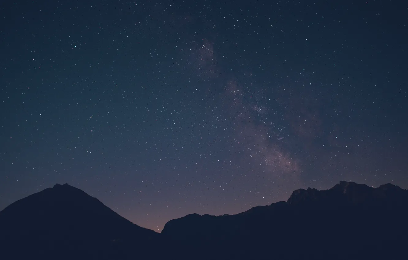 Фото обои космос, звезды, горы, силуэт, Млечный Путь