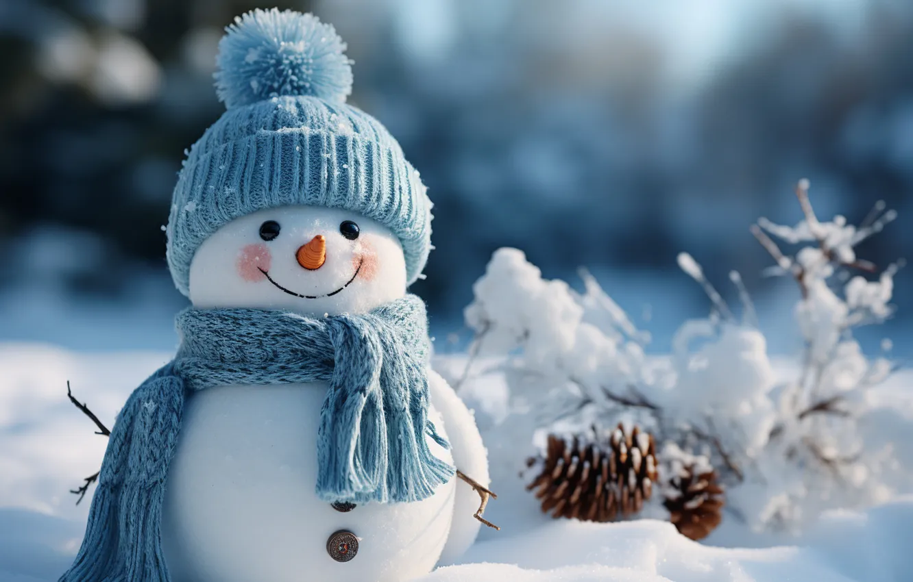 Фото обои зима, снег, Рождество, Новый год, снеговик, Christmas, winter, snow