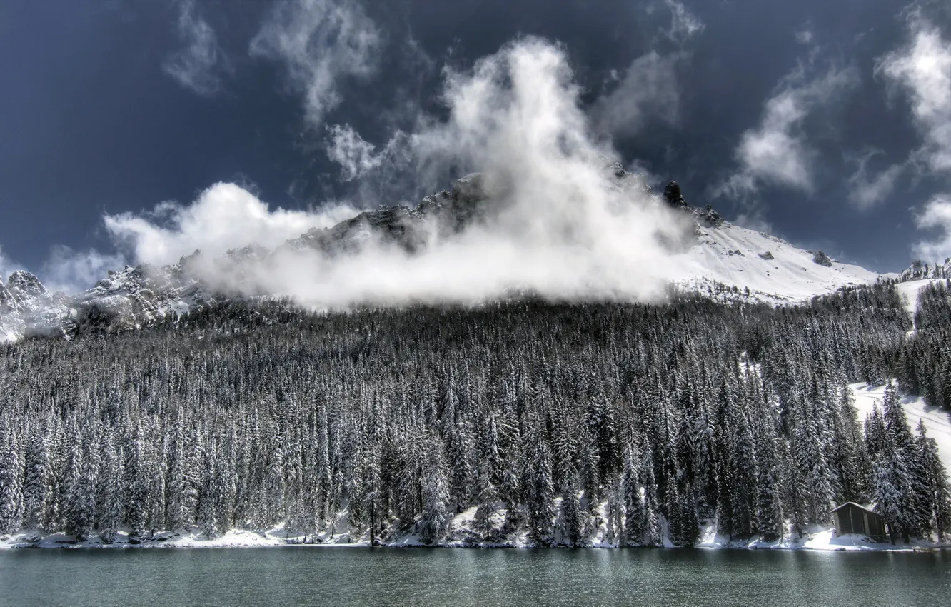 Фото обои зима, пейзаж, горы, река
