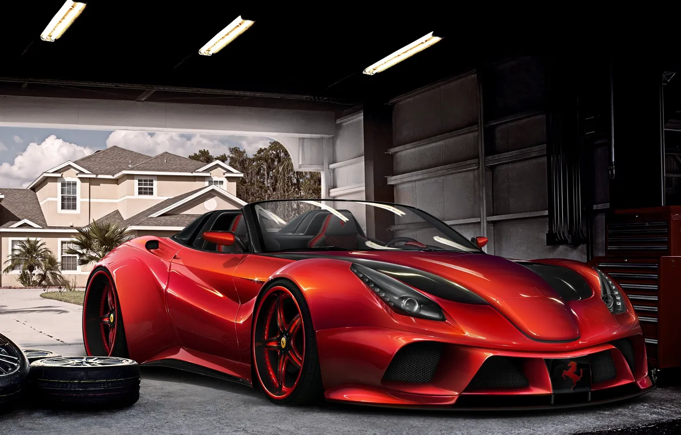 Фото обои красный, Ferrari F12 Berlinetta, Virtual Tuning