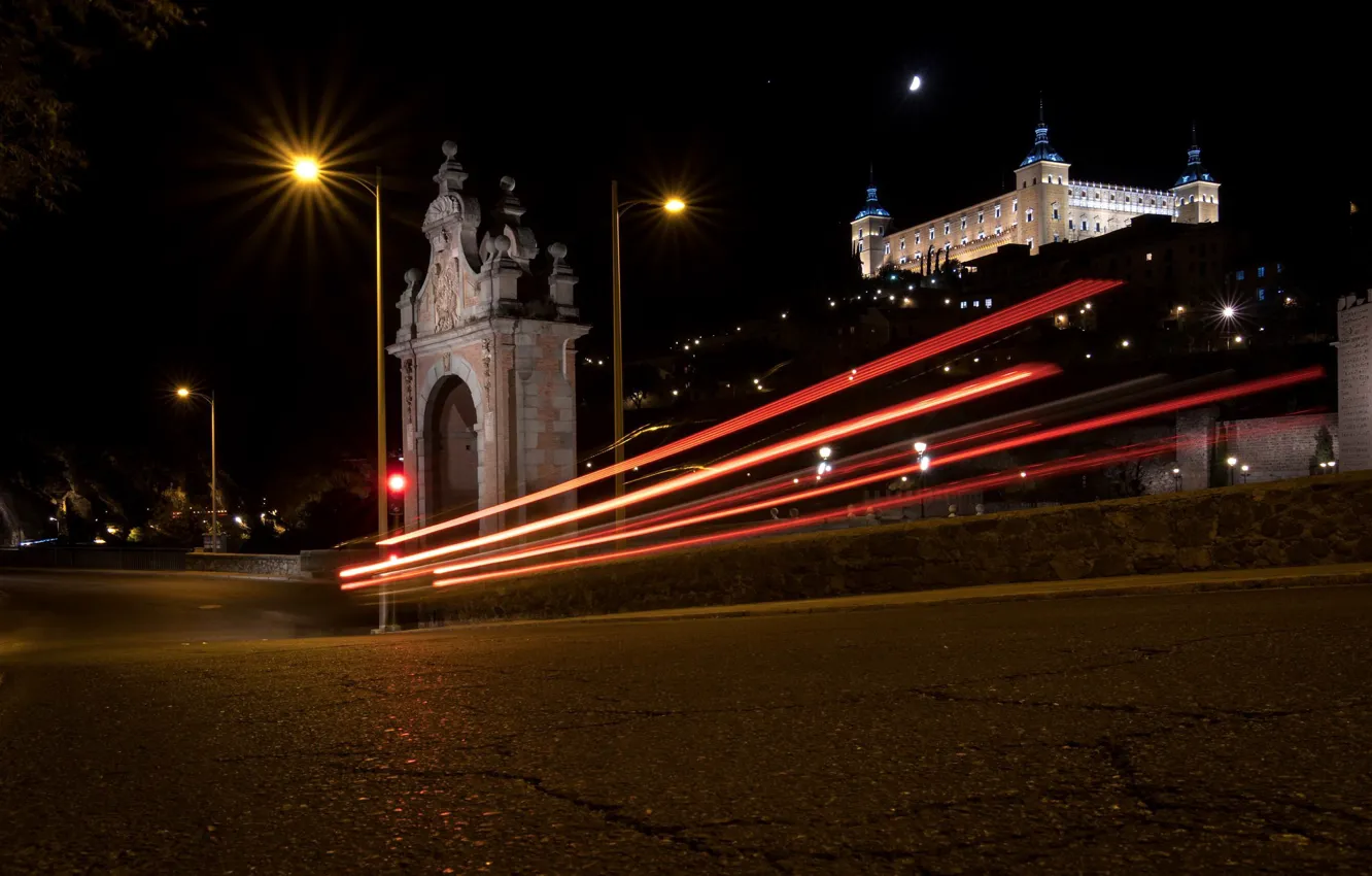 Фото обои пейзаж, город, Испания, ретушь, ночной Толедо