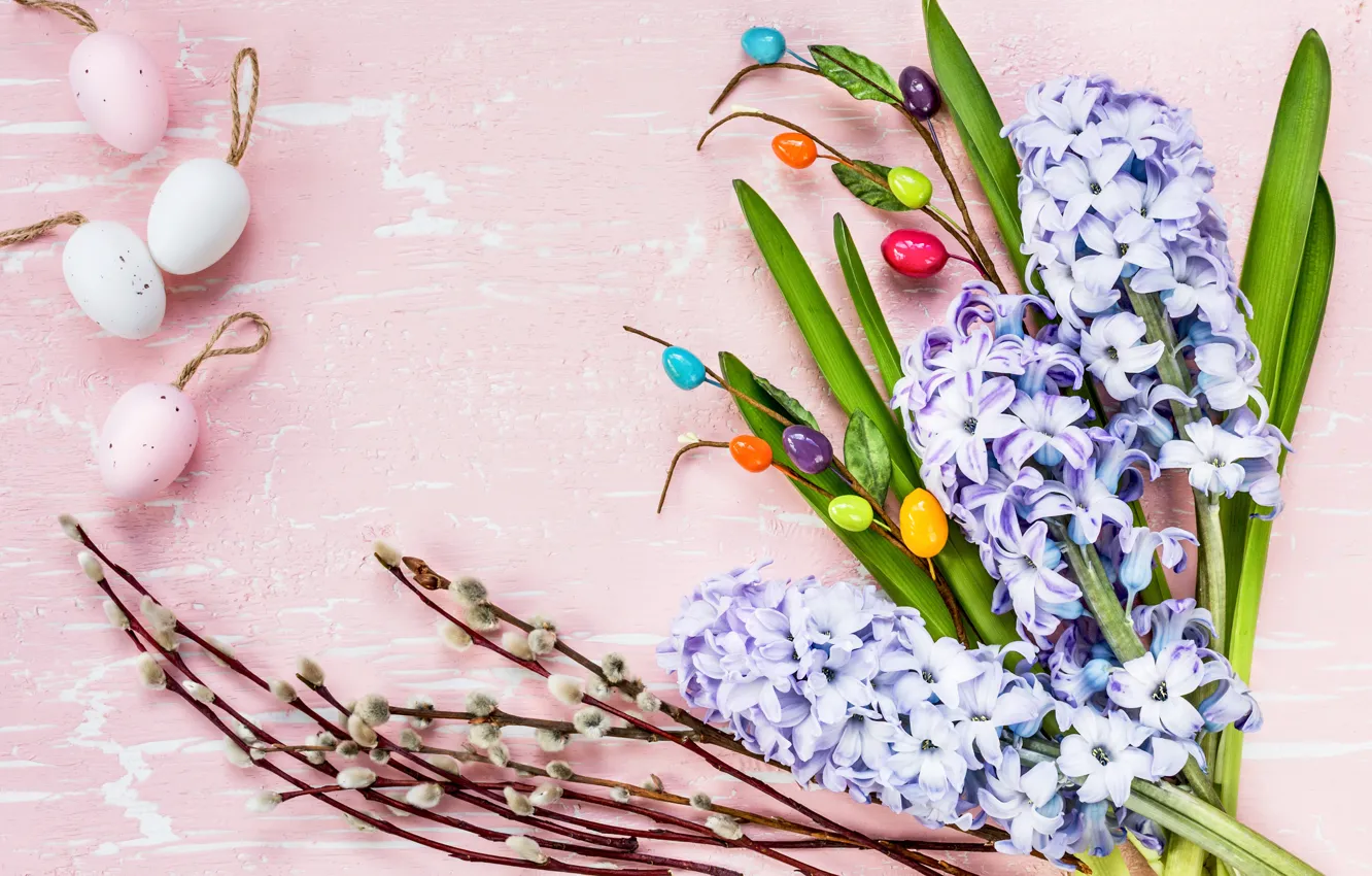 Фото обои цветы, яйца, весна, Пасха, happy, верба, flowers, spring