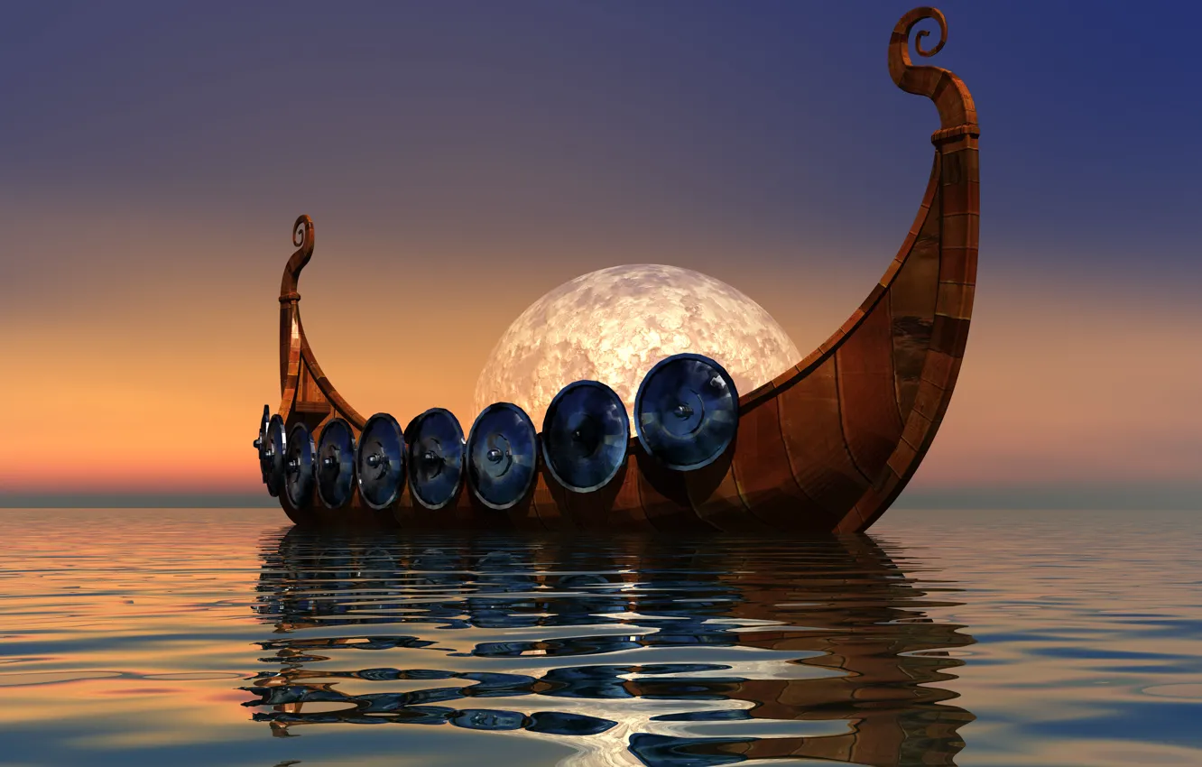 Фото обои море, небо, корабль, викингов