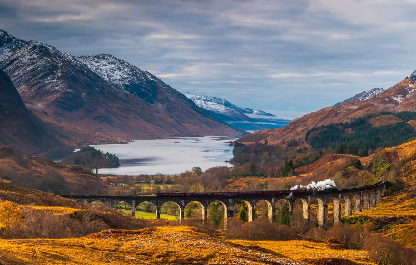 Фото обои поезд, Шотландия, виадук, Гленфиннан