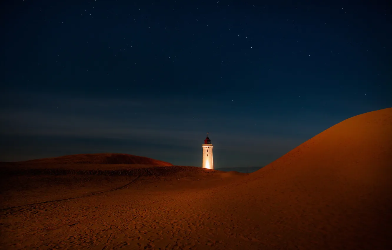Фото обои пейзаж, ночь, маяк