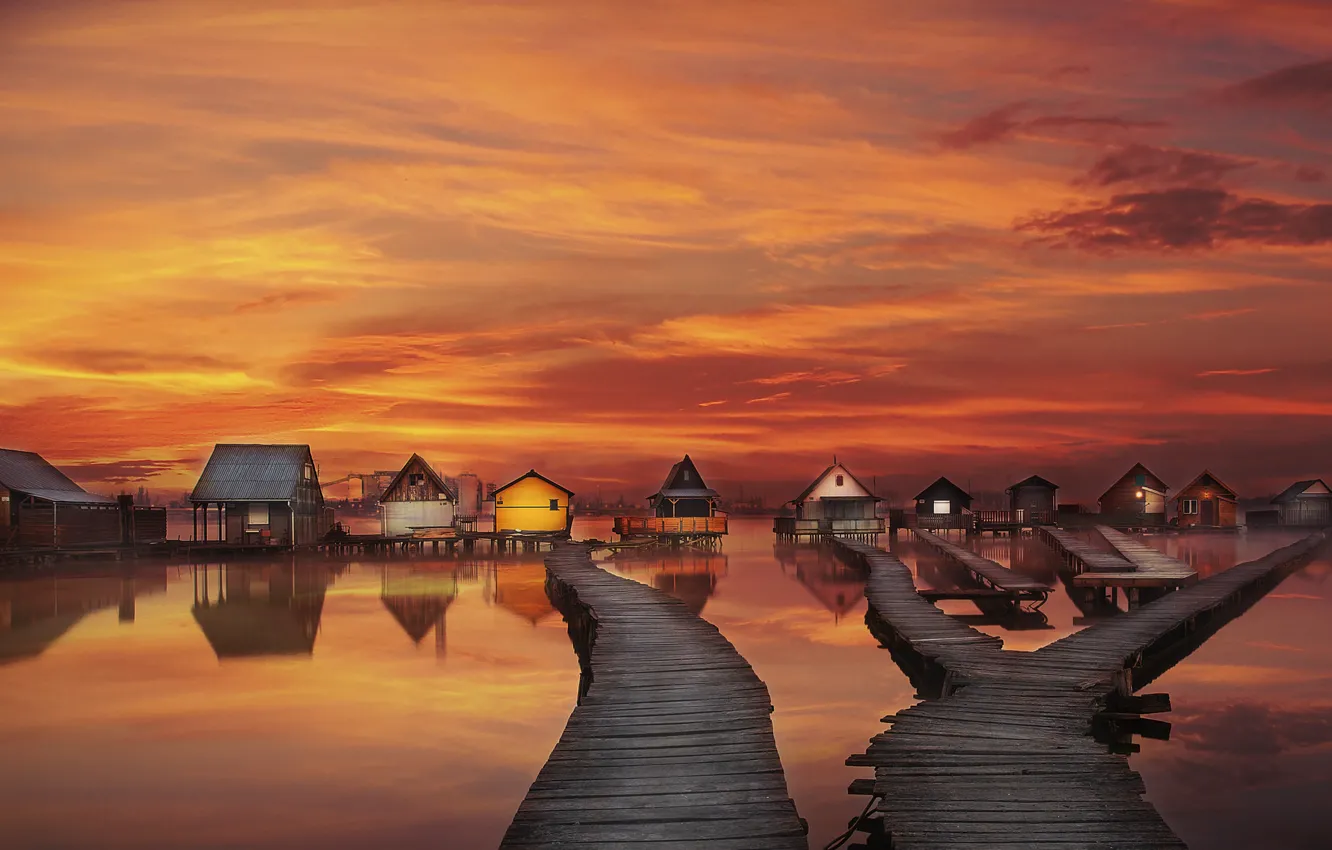 Фото обои море, небо, домик, мостик