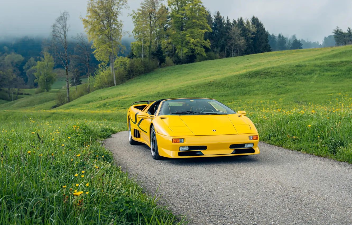 Фото обои Lamborghini, yellow, Diablo, 1998, Lamborghini Diablo SV Roadster