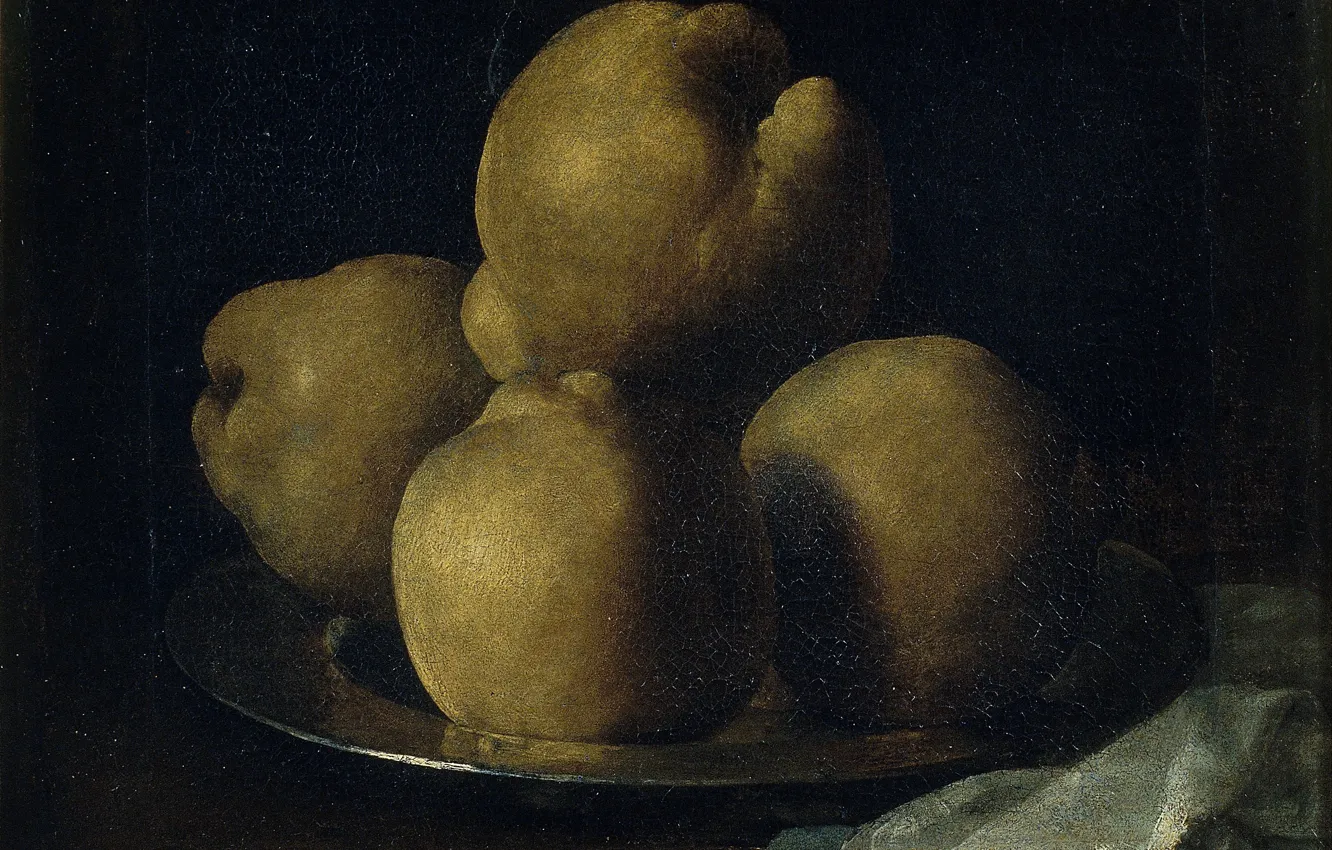 Фото обои Francisco de Zurbaran, 1633-1664, Натюрморт с айвами на блюде