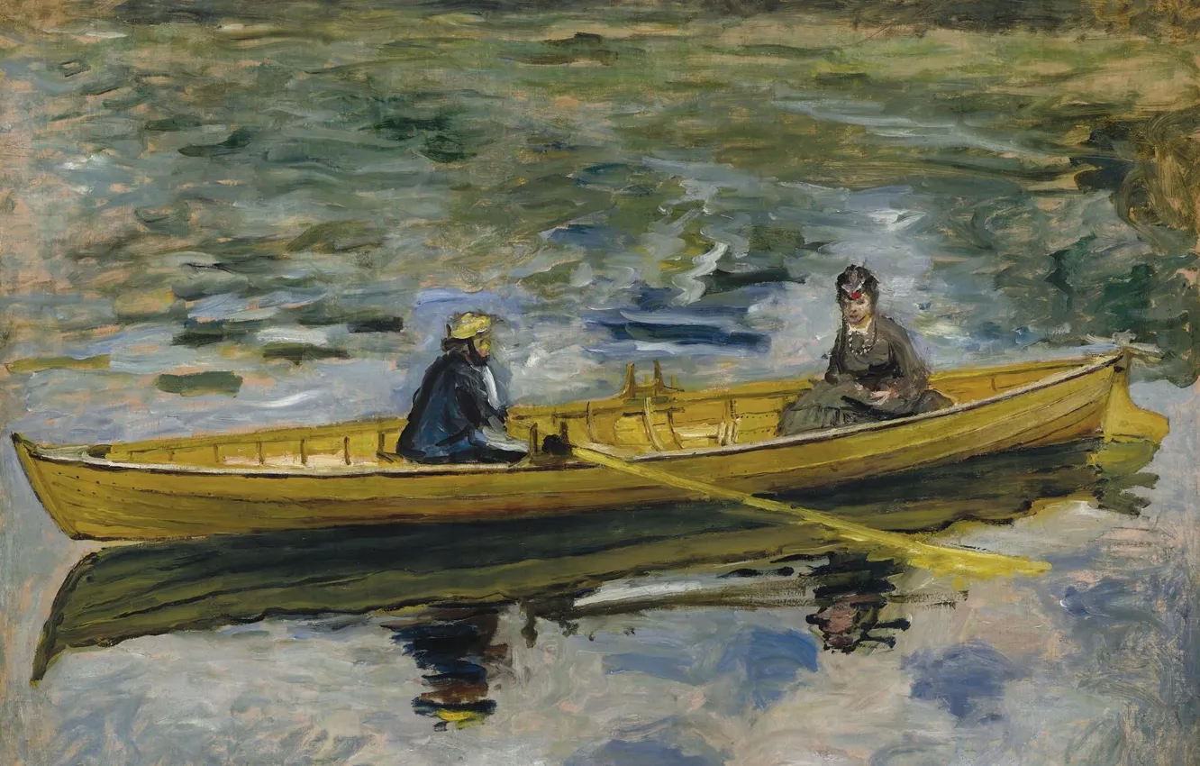 Фото обои лодка, 1880, Пьер Огюст Ренуар, Pierre Auguste Renoir, Клод Моне и Мадам Анрио