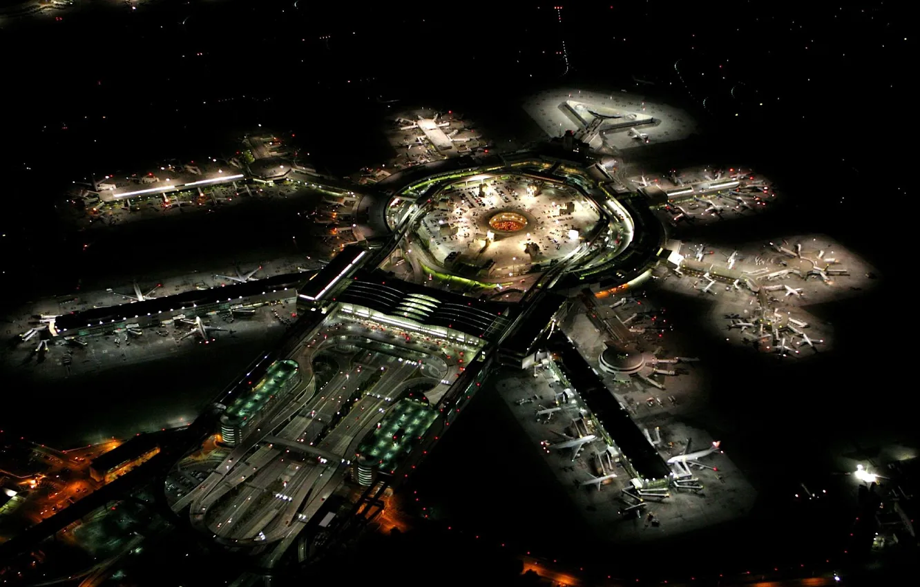 Фото обои city, lights, planes, night, San Francisco, aviation, Airport
