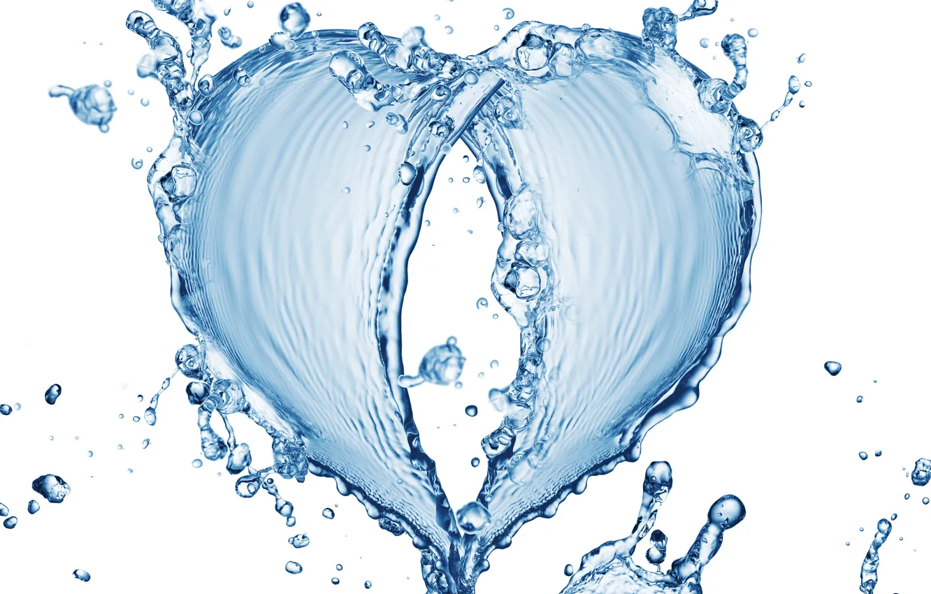 Фото обои вода, узор, сердце, белый фон