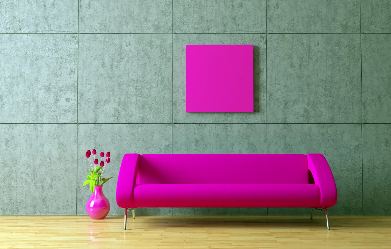 Фото обои цветы, стиль, креатив, стена, розовый, стены, арт, диваны
