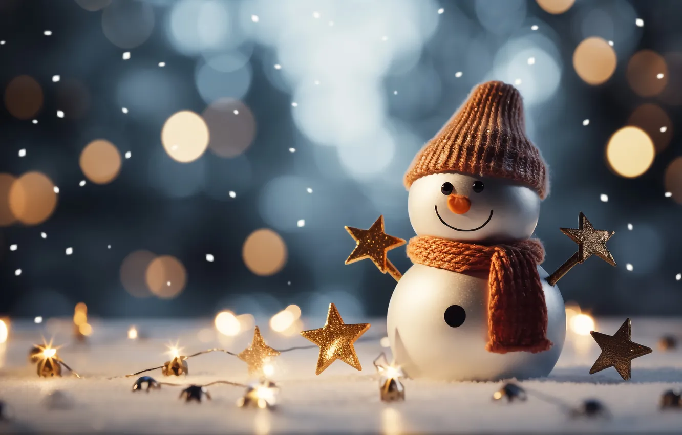 Фото обои зима, снег, Рождество, Новый год, снеговик, Christmas, winter, snow