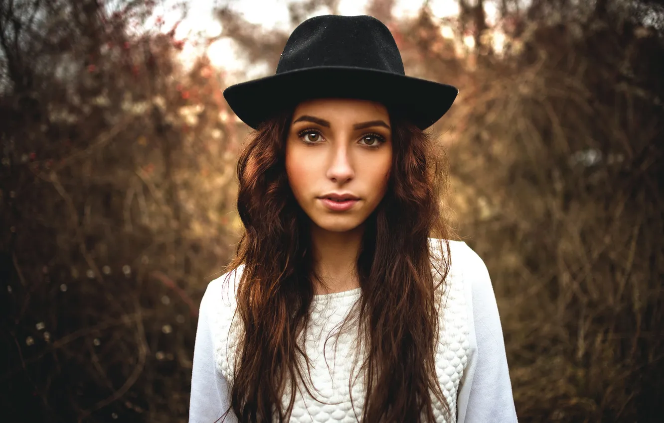 Фото обои взгляд, шляпа, кареглазая, Fjolla