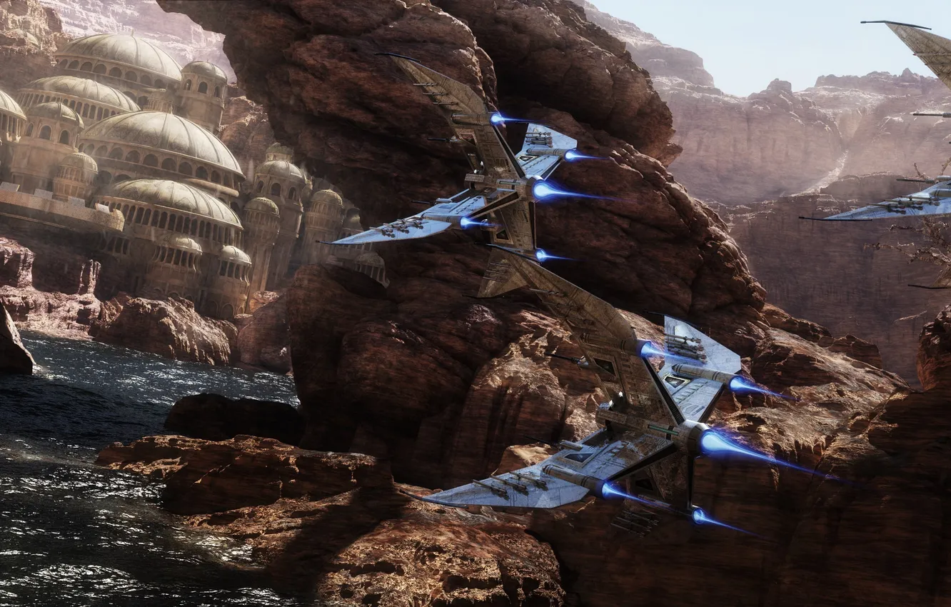 Фото обои вода, город, река, скалы, транспорт, корабль, купол