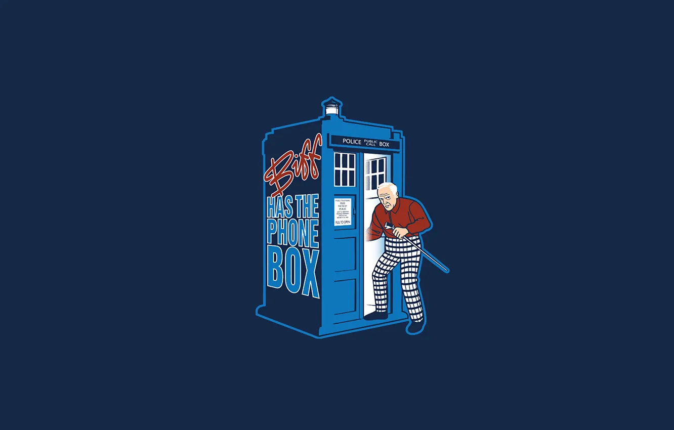 Фото обои арт, дед, старик, будка, Doctor Who, синий фон, Доктор Кто, ТАРДИС