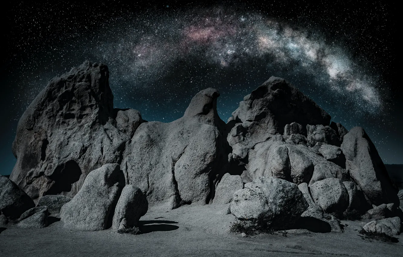 Фото обои звезды, ночь, скалы, вселенная, красота, universe, night, rocks