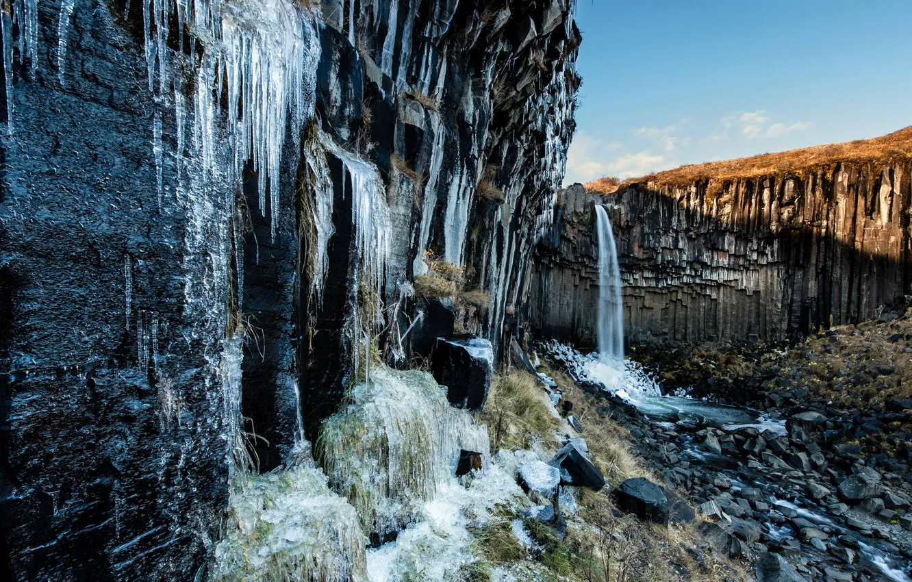 Фото обои пейзаж, горы, река, водопад