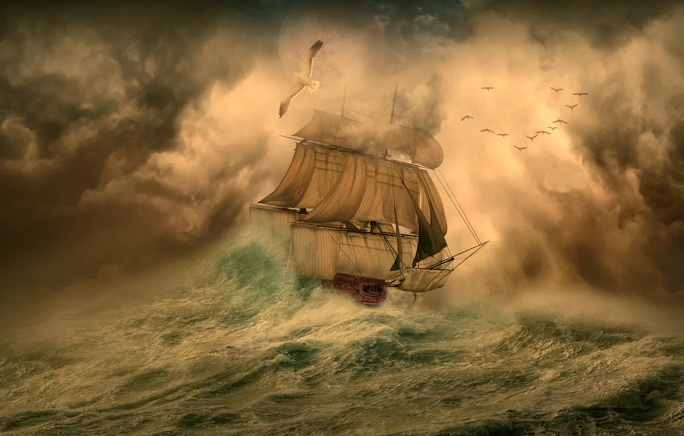 Фото обои шторм, стихия, корабль