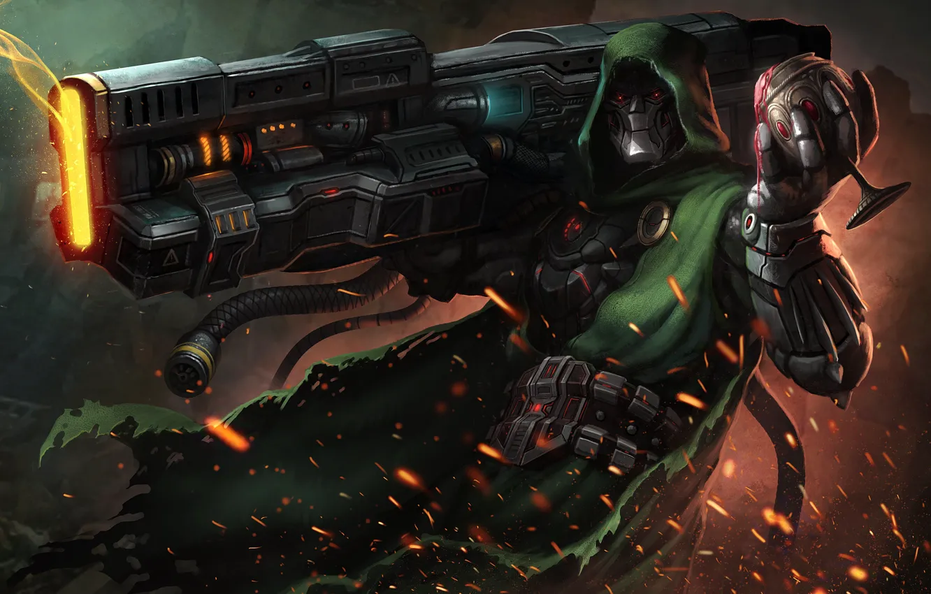 Фото обои оружие, фантастика, арт, плащ, sci-fi, Doctor Doom